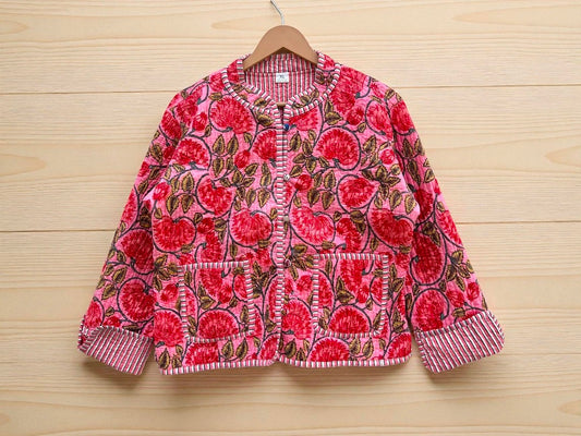 Reversible Hand Block Print Cotton Quilted Jacket – Stylish Winter Layer
