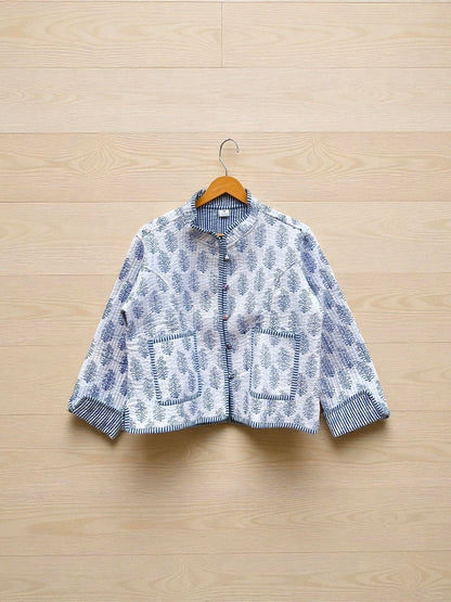 Women’s Cotton Quilted Jacket – Jaipuri Block Print, Lightweight & Warm