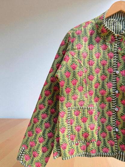 Traditional Indian Block Print Cotton Quilted Jacket – Handmade Women’s Coat