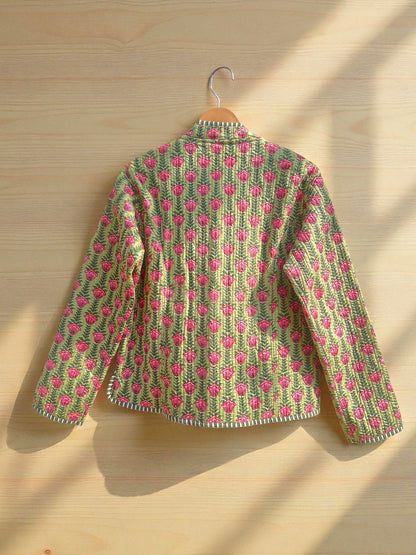 Traditional Indian Block Print Cotton Quilted Jacket – Handmade Women’s Coat