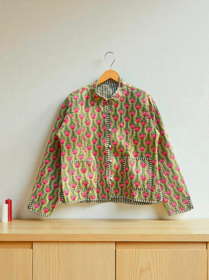 Traditional Indian Block Print Cotton Quilted Jacket – Handmade Women’s Coat