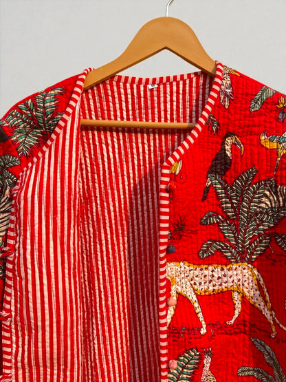 Pure Cotton Quilted Jacket for Women – Handcrafted Block Print Design