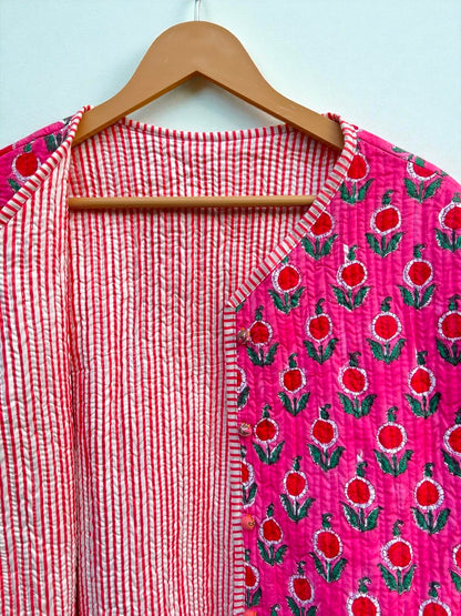 Artisanal Hand Block Printed Quilted Jacket – Soft Cotton Reversible Style