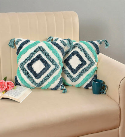 Embroidered Handmade Natural Cotton Cushion Cover – Eco-Friendly Sofa Pillow Pack Of 2