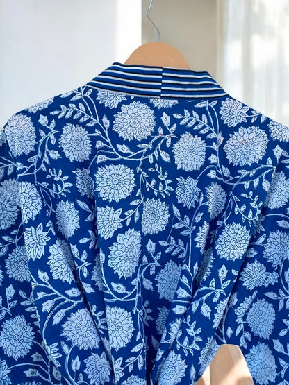 Women’s Cotton Block Printed Kimono Robe | Handmade Indian Block Print | Boho Lightweight Robe