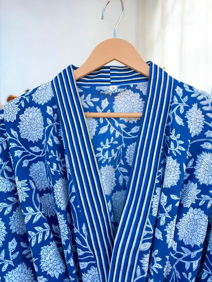 Women’s Cotton Block Printed Kimono Robe | Handmade Indian Block Print | Boho Lightweight Robe