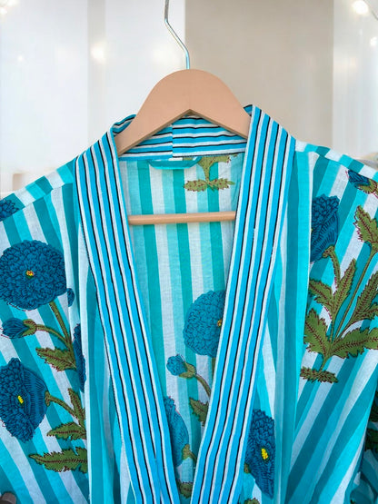 Cotton Block Printed Kimono Robe for Women | Handmade Boho Indian Print | Summer Lounge Wear
