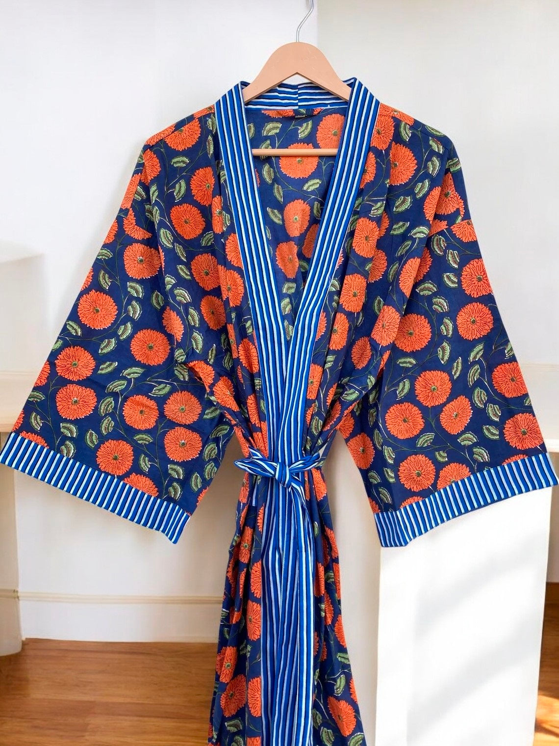 Women’s Handmade Cotton Block Print Kimono Robe | Lightweight Bohemian Kimono