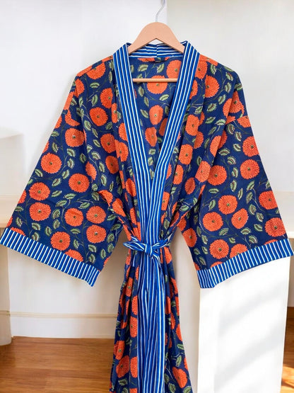 Women’s Handmade Cotton Block Print Kimono Robe | Lightweight Bohemian Kimono