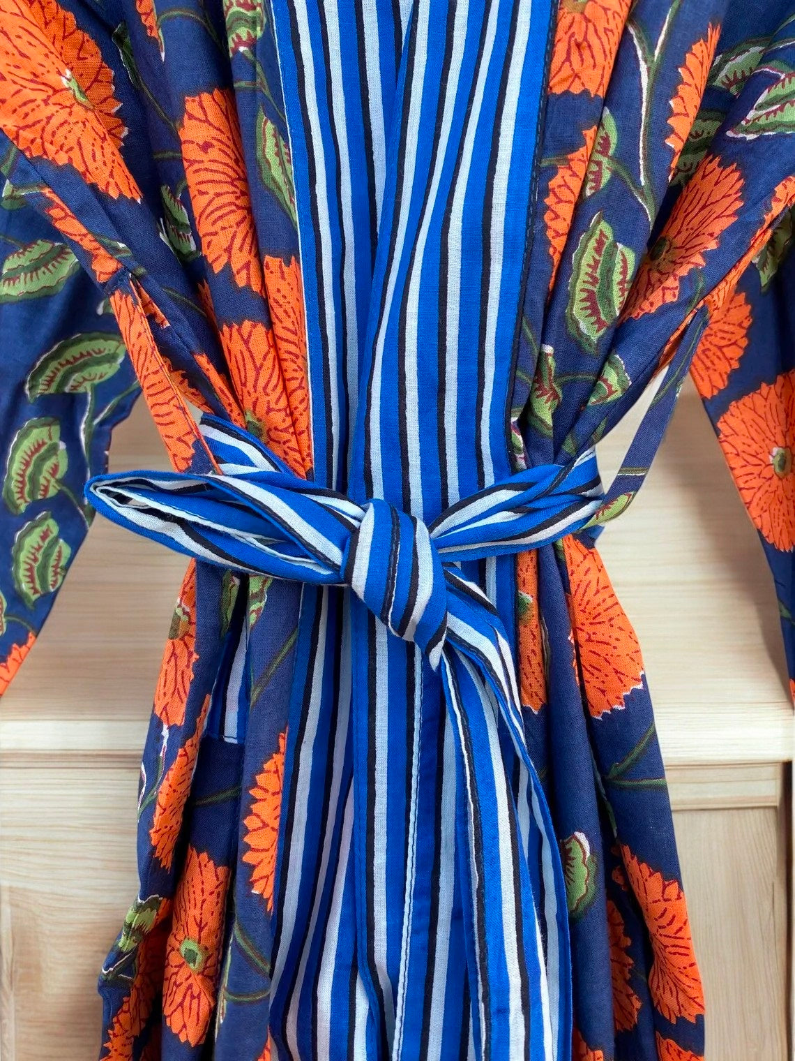 Women’s Handmade Cotton Block Print Kimono Robe | Lightweight Bohemian Kimono