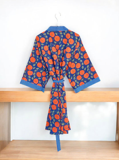Women’s Handmade Cotton Block Print Kimono Robe | Lightweight Bohemian Kimono