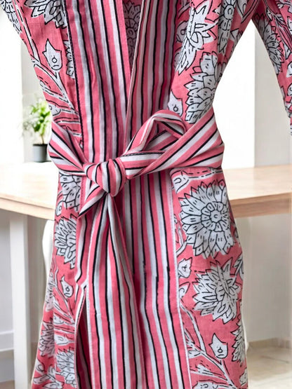 Boho Cotton Block Printed Kimono Robe | Women’s Handmade Indian Print Kimono