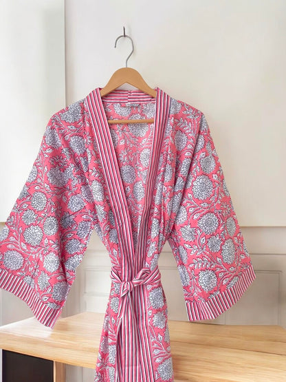 Boho Cotton Block Printed Kimono Robe | Women’s Handmade Indian Print Kimono