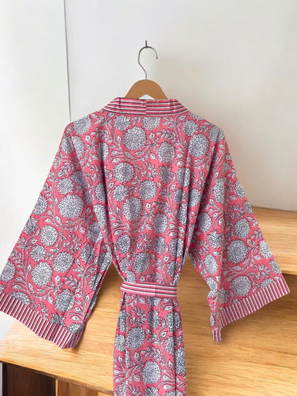 Boho Cotton Block Printed Kimono Robe | Women’s Handmade Indian Print Kimono
