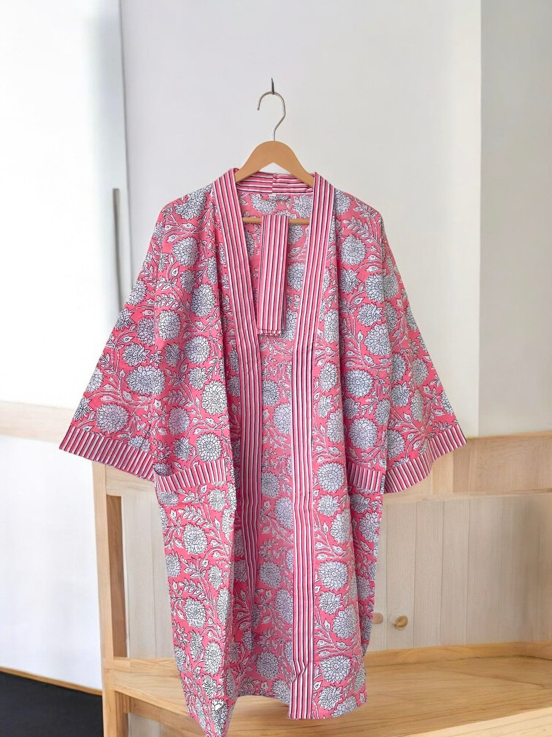 Boho Cotton Block Printed Kimono Robe | Women’s Handmade Indian Print Kimono