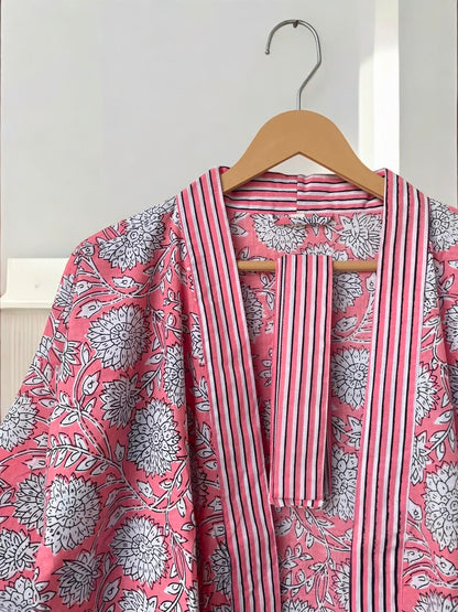Boho Cotton Block Printed Kimono Robe | Women’s Handmade Indian Print Kimono
