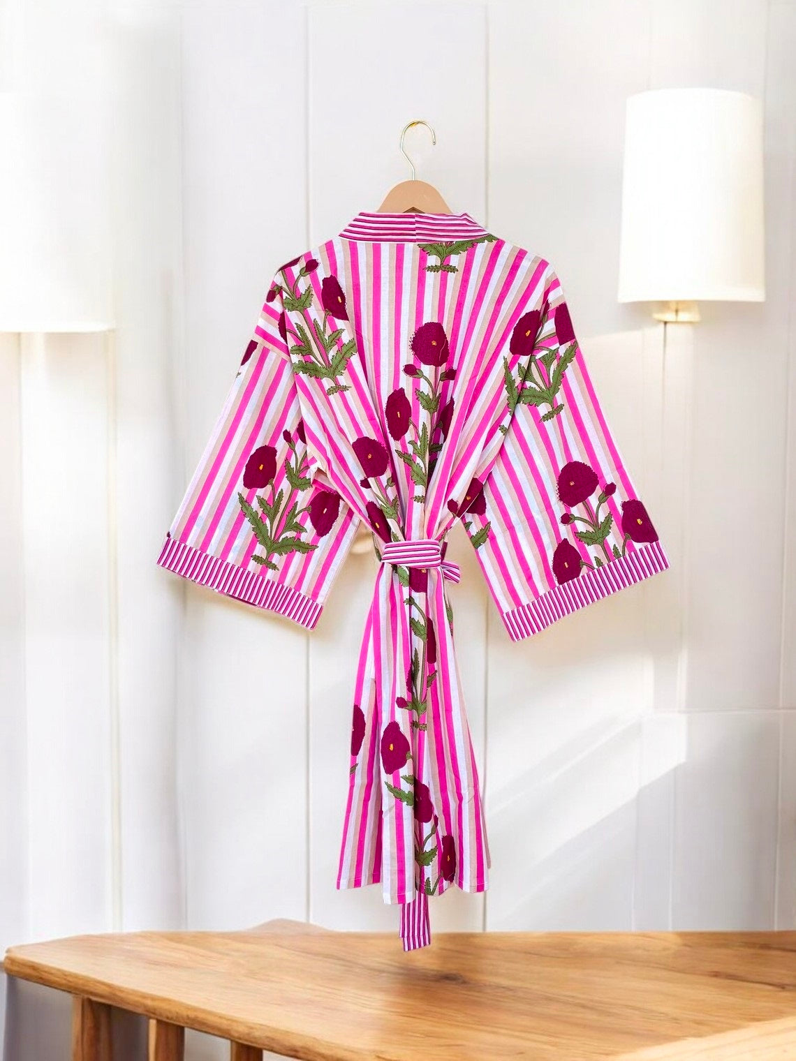 Women’s Cotton Block Print Kimono Robe | Lightweight Summer Kimono | Boho Lounge Wear
