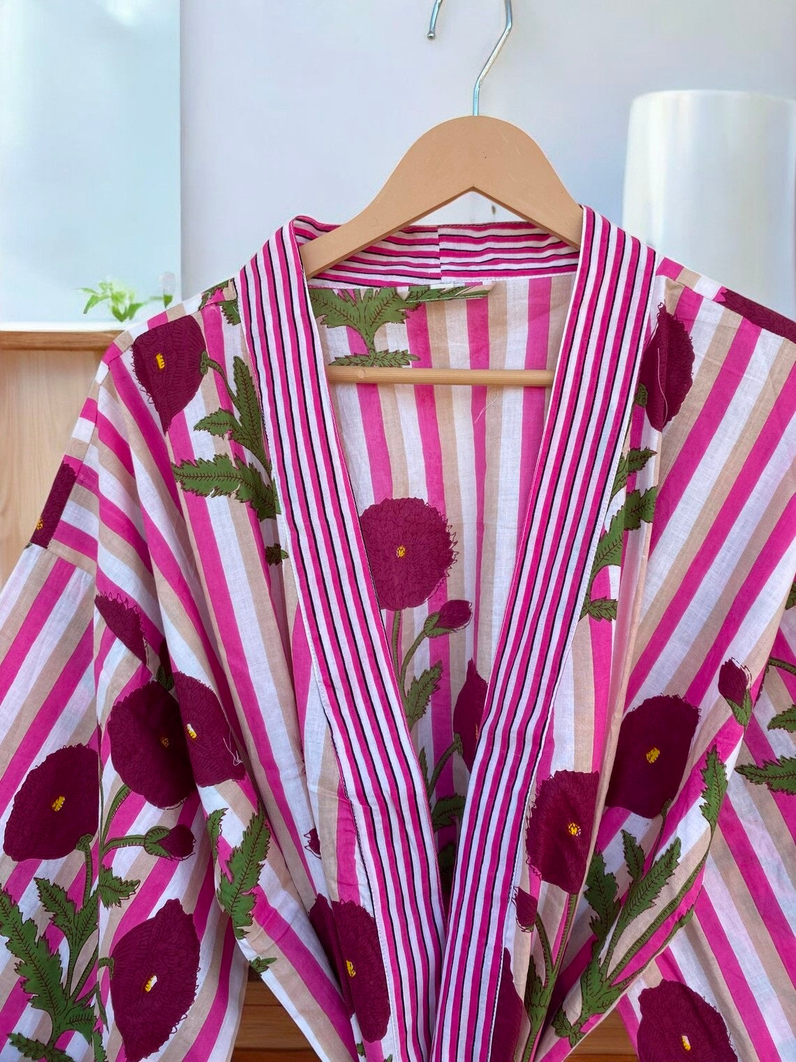 Women’s Cotton Block Print Kimono Robe | Lightweight Summer Kimono | Boho Lounge Wear