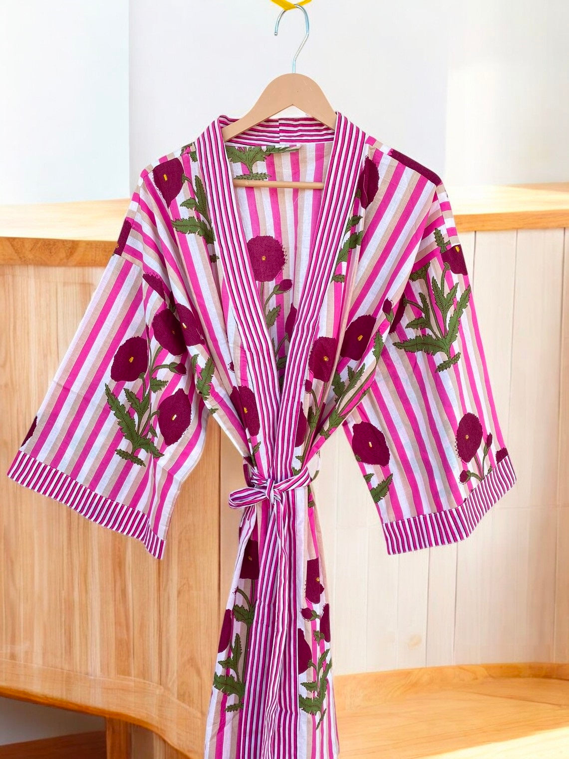 Women’s Cotton Block Print Kimono Robe | Lightweight Summer Kimono | Boho Lounge Wear