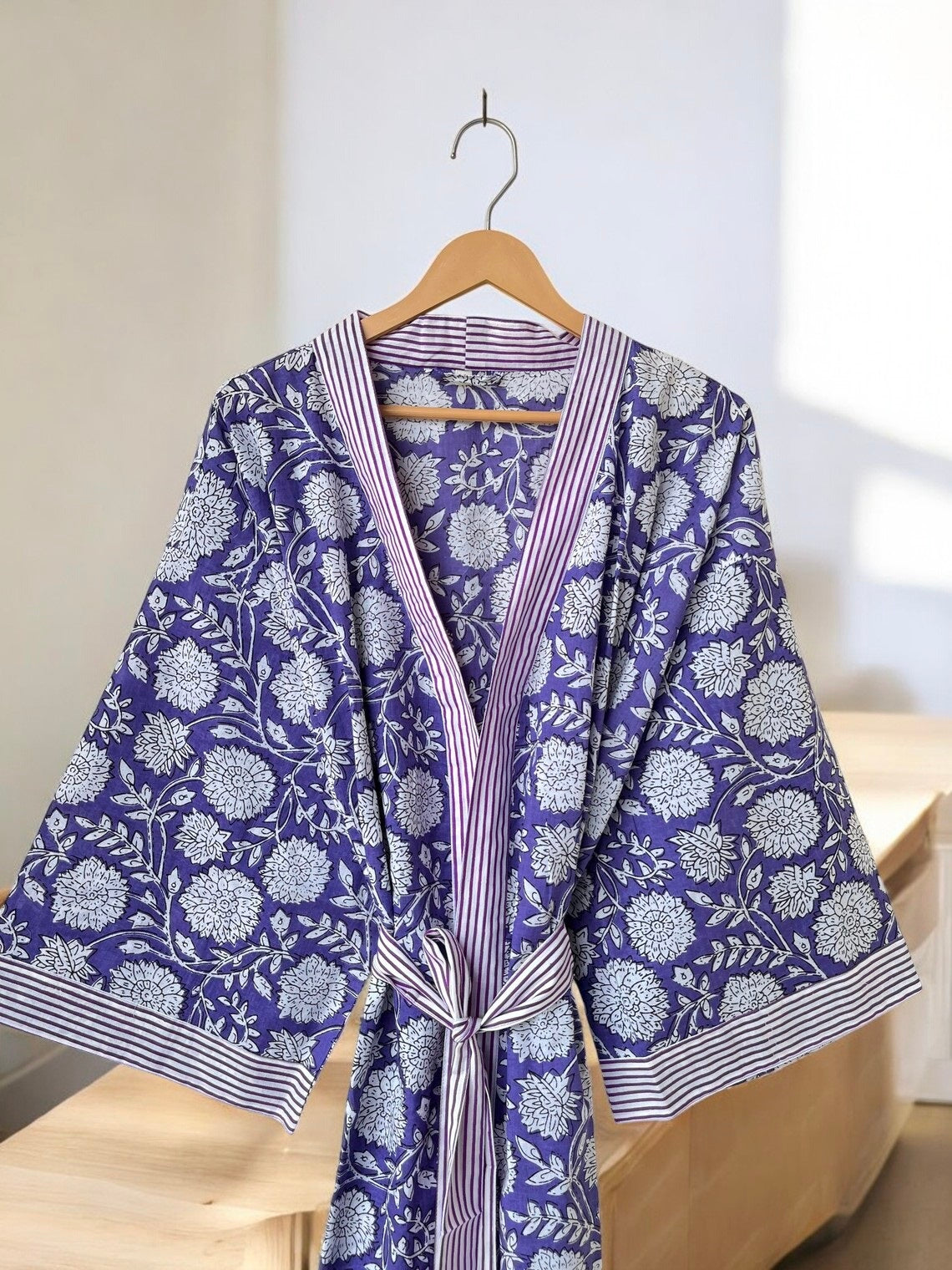Handmade Women’s Boho Cotton Block Printed Kimono | Lightweight Lounge & Beach Robe