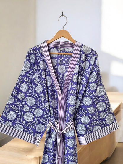 Handmade Women’s Boho Cotton Block Printed Kimono | Lightweight Lounge & Beach Robe
