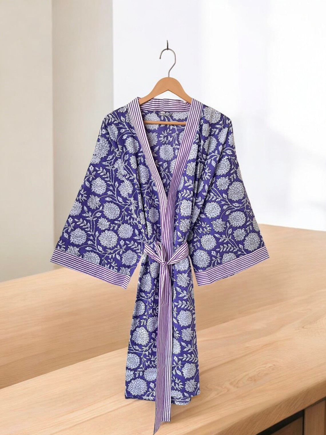 Handmade Women’s Boho Cotton Block Printed Kimono | Lightweight Lounge & Beach Robe