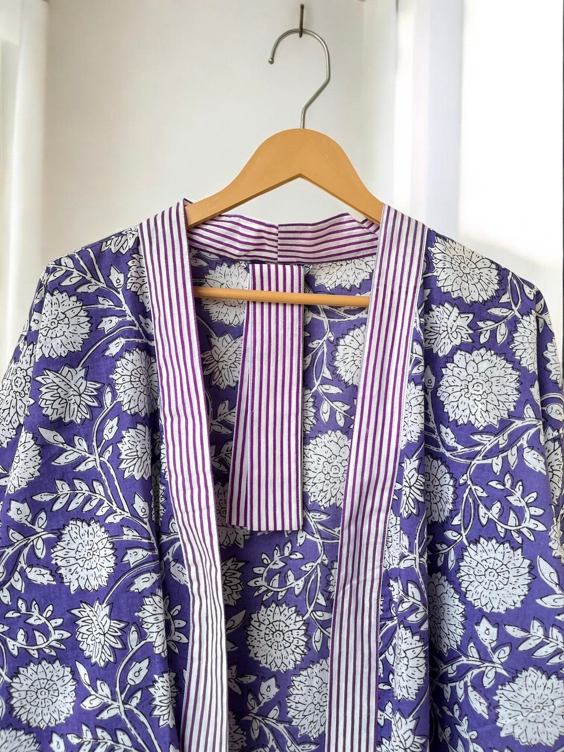 Handmade Women’s Boho Cotton Block Printed Kimono | Lightweight Lounge & Beach Robe