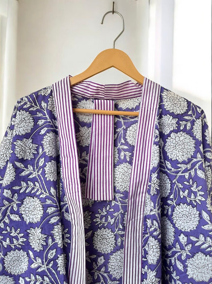 Handmade Women’s Boho Cotton Block Printed Kimono | Lightweight Lounge & Beach Robe
