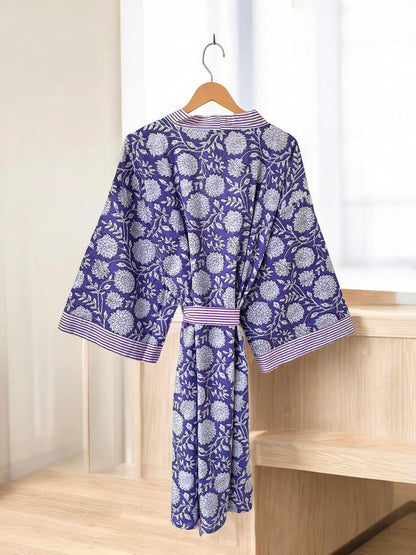 Handmade Women’s Boho Cotton Block Printed Kimono | Lightweight Lounge & Beach Robe