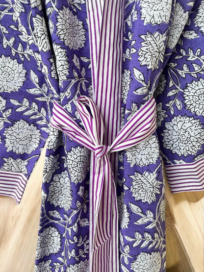 Handmade Women’s Boho Cotton Block Printed Kimono | Lightweight Lounge & Beach Robe