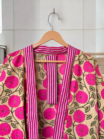 Cotton Block Printed Kimono Robe Women | Handmade Indian Print | Soft Summer Kimono