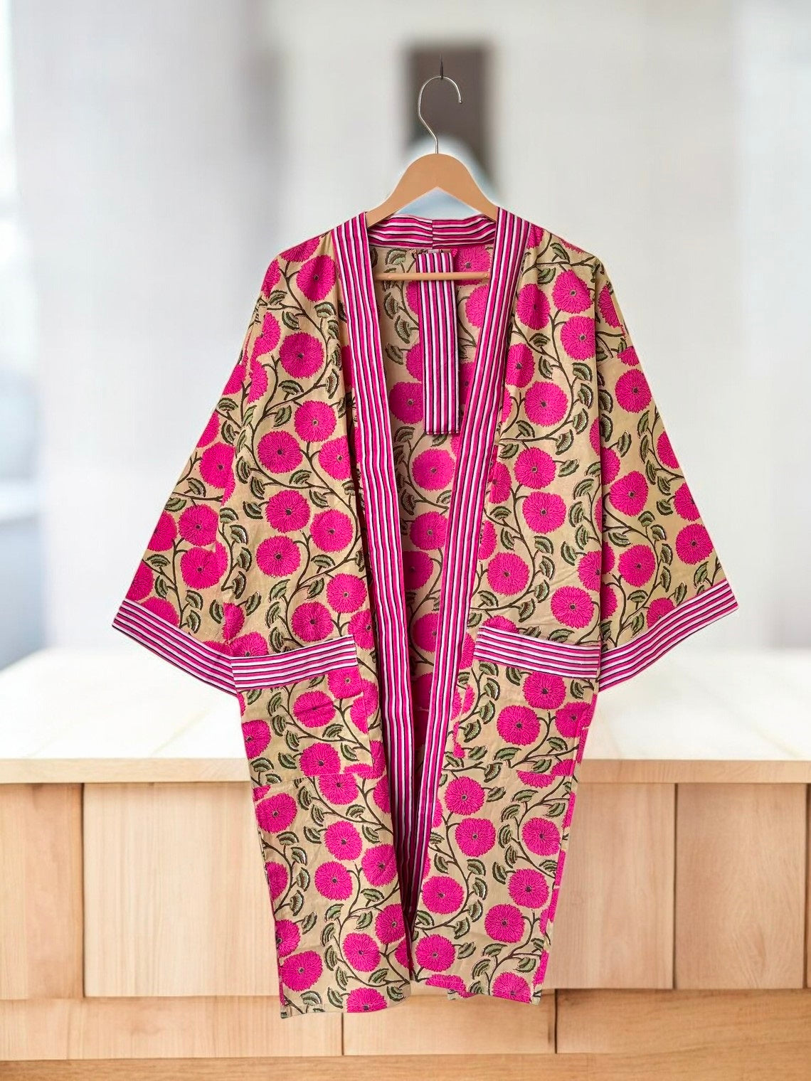 Cotton Block Printed Kimono Robe Women | Handmade Indian Print | Soft Summer Kimono