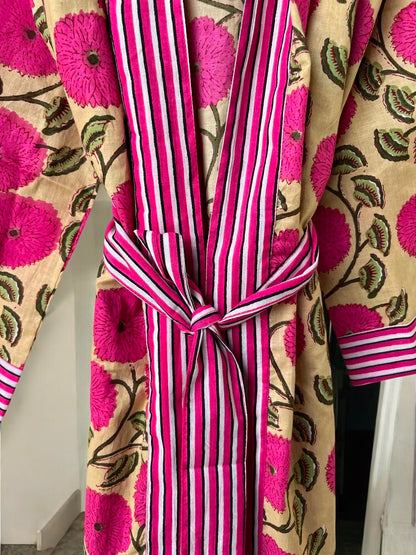 Cotton Block Printed Kimono Robe Women | Handmade Indian Print | Soft Summer Kimono