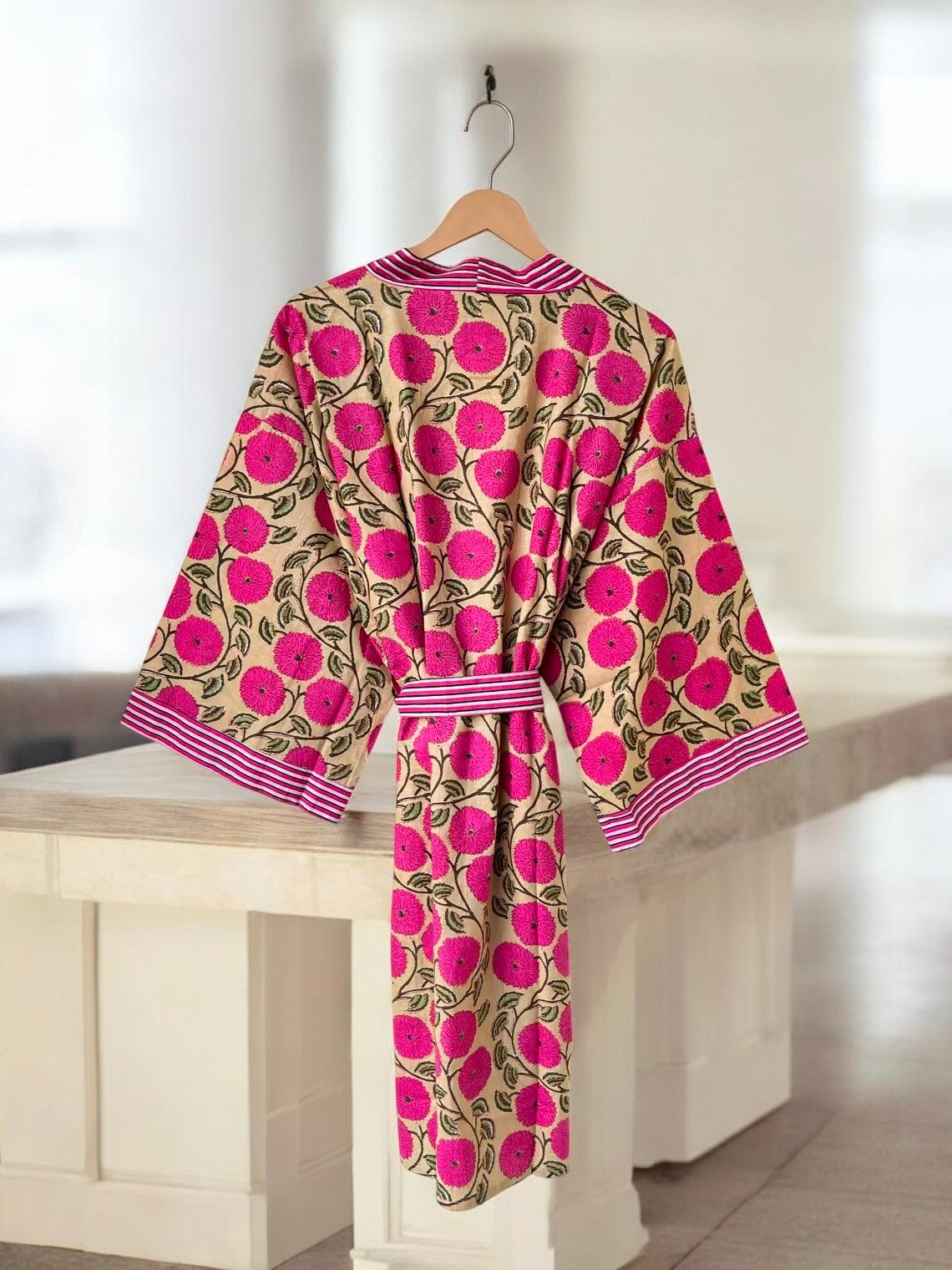 Cotton Block Printed Kimono Robe Women | Handmade Indian Print | Soft Summer Kimono