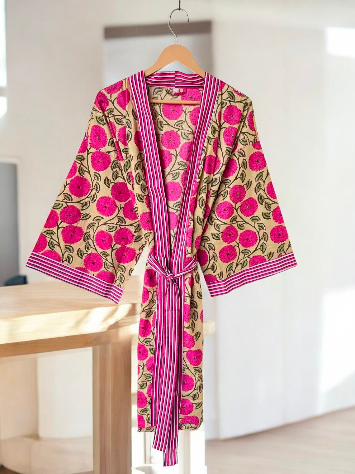Cotton Block Printed Kimono Robe Women | Handmade Indian Print | Soft Summer Kimono