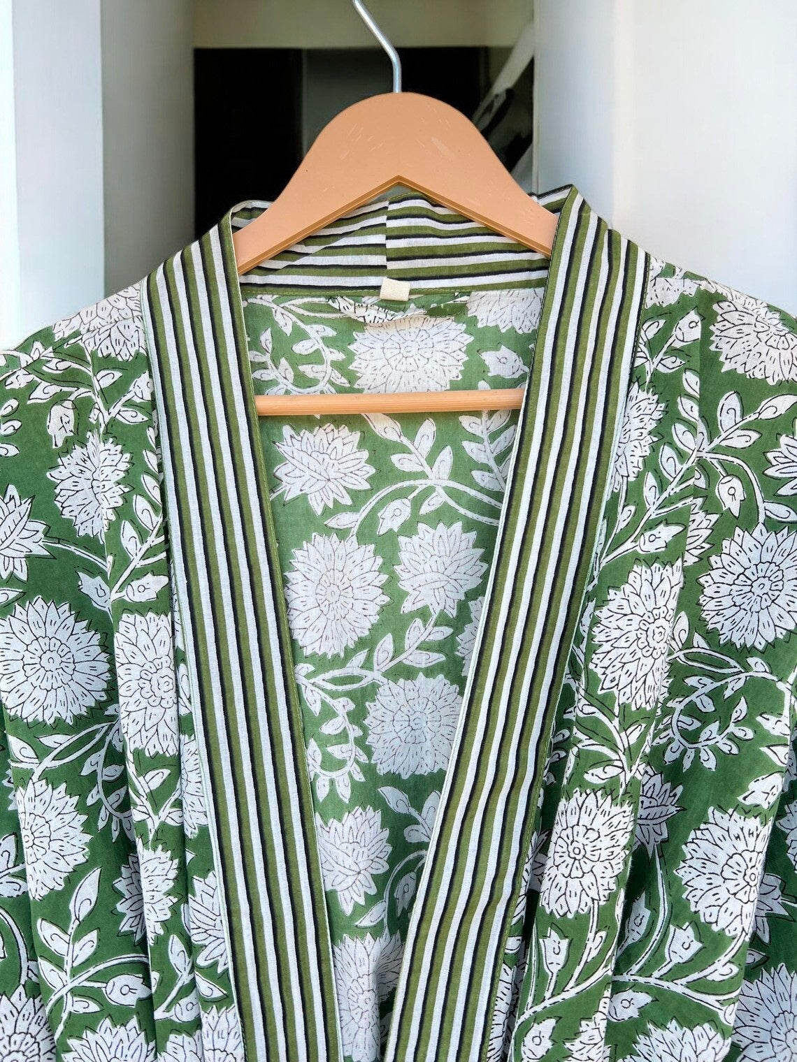 Women’s Cotton Block Print Kimono Robe | Artisan Handmade Boho Kimono