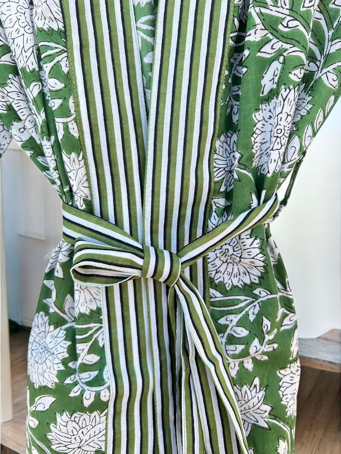 Women’s Cotton Block Print Kimono Robe | Artisan Handmade Boho Kimono