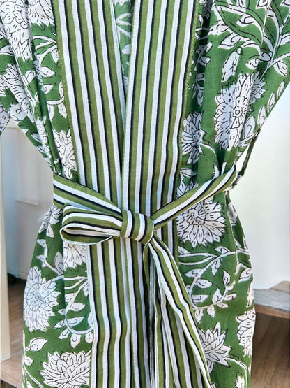 Women’s Cotton Block Print Kimono Robe | Artisan Handmade Boho Kimono