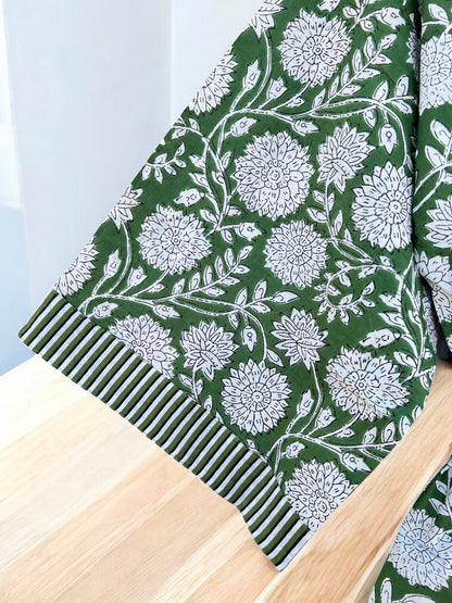 Women’s Cotton Block Print Kimono Robe | Artisan Handmade Boho Kimono
