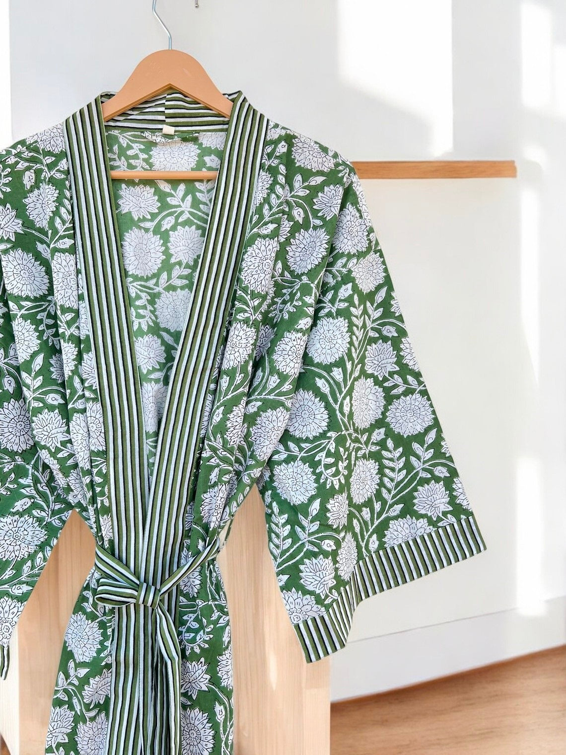 Women’s Cotton Block Print Kimono Robe | Artisan Handmade Boho Kimono
