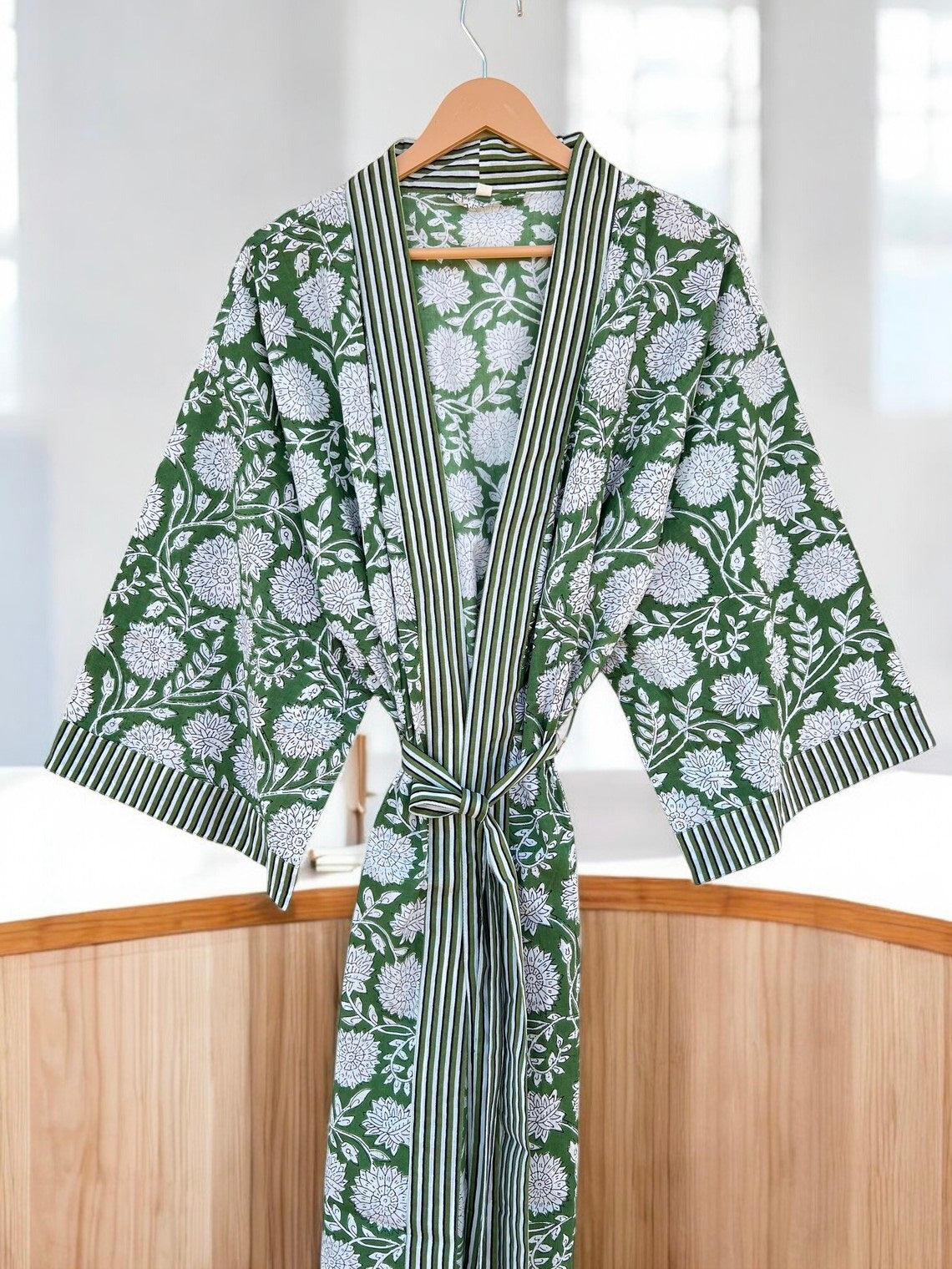 Women’s Cotton Block Print Kimono Robe | Artisan Handmade Boho Kimono