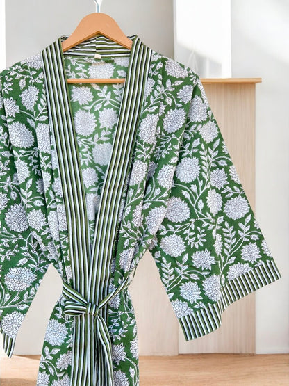 Women’s Cotton Block Print Kimono Robe | Artisan Handmade Boho Kimono