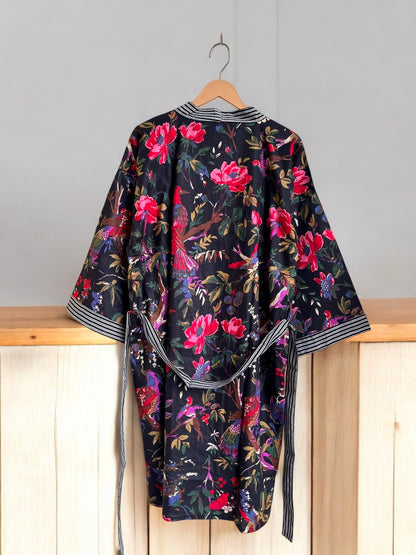 Lightweight Cotton Block Printed Kimono Robe for Women | Bohemian Summer Wear
