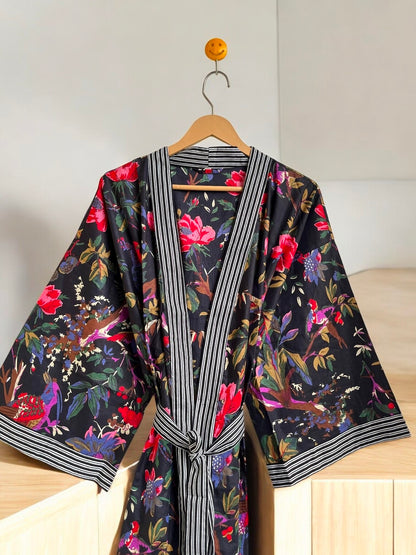 Lightweight Cotton Block Printed Kimono Robe for Women | Bohemian Summer Wear