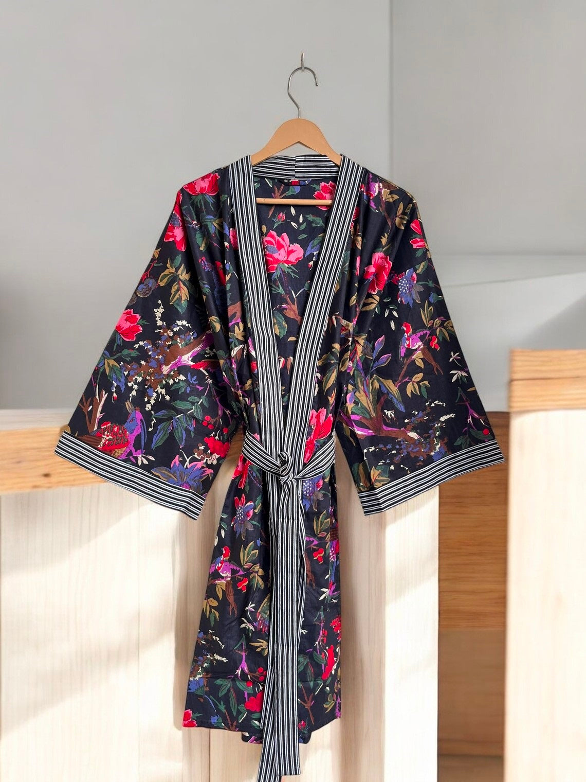 Lightweight Cotton Block Printed Kimono Robe for Women | Bohemian Summer Wear