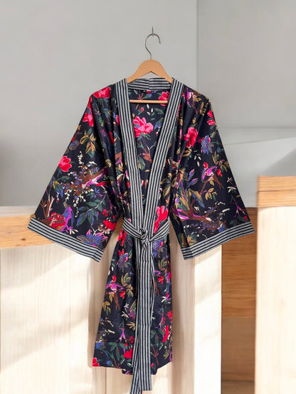 Lightweight Cotton Block Printed Kimono Robe for Women | Bohemian Summer Wear