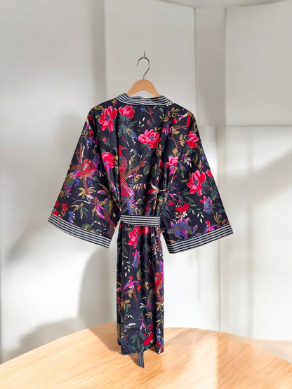 Lightweight Cotton Block Printed Kimono Robe for Women | Bohemian Summer Wear