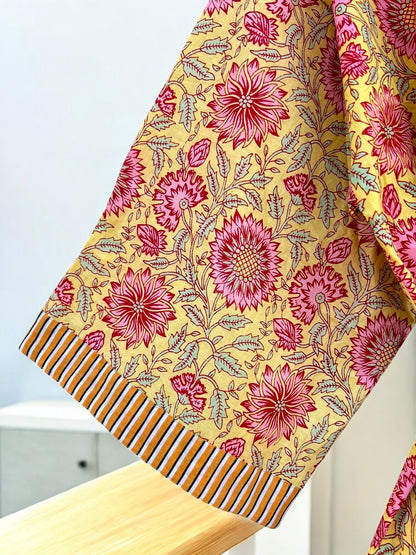 Women’s Indian Block Print Cotton Kimono Robe | Handmade Boho Lounge Robe