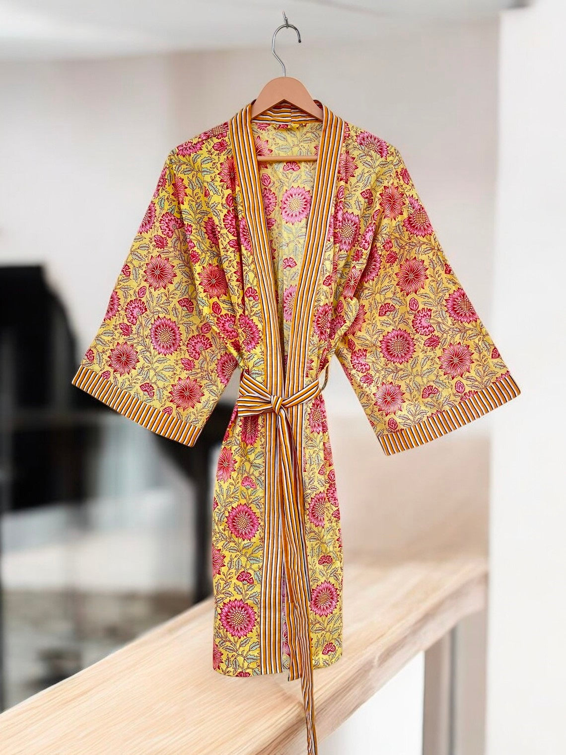 Women’s Indian Block Print Cotton Kimono Robe | Handmade Boho Lounge Robe