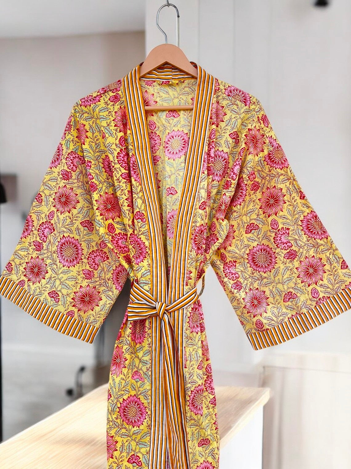 Women’s Indian Block Print Cotton Kimono Robe | Handmade Boho Lounge Robe